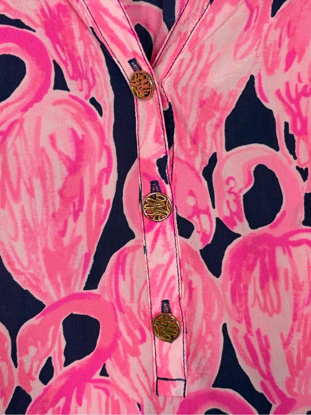 Lilly Pulitzer Elsa Silk Blouse in High Tide Via Amor (Flamingo) Print - Size M - Picture 9 of 9